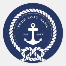 Nautical Anchor & Rope Boat Namn Navy Blue & White