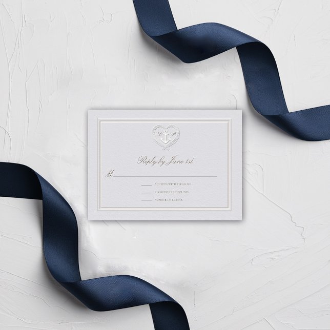 Nautical Anchor Rope Classic OSA Bröllop Response (nautical wedding RSVP classic formal traditional frame faux embossed anchor crest monograms)