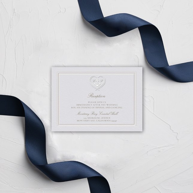 Nautical Anchor Rope Coastal Reception Bröllop Tilläggskort (nautical wedding reception card classic formal traditional frame faux embossed anchor crest monogram)