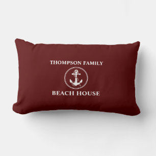 Nautical Anchor Rope Family Namn Beach House Red Lumbarkudde