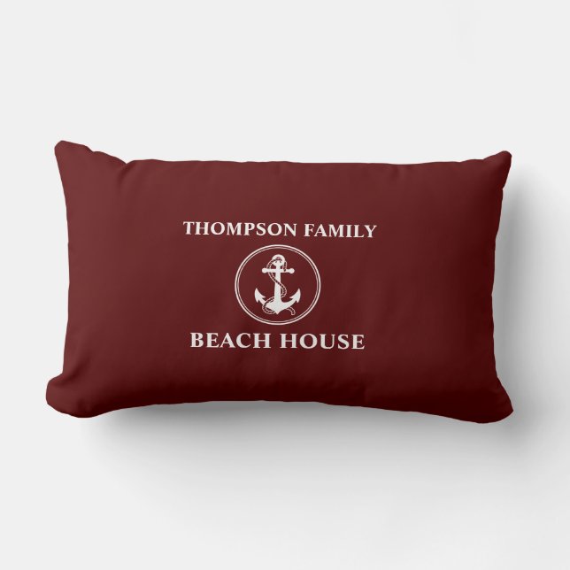 Nautical Anchor Rope Family Namn Beach House Red Lumbarkudde (Framsida)