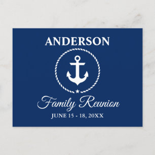 Nautical Anchor Rope Family Reunion Navy Blue Vykort