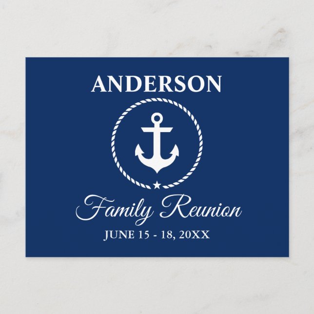 Nautical Anchor Rope Family Reunion Navy Blue Vykort (Framsida)