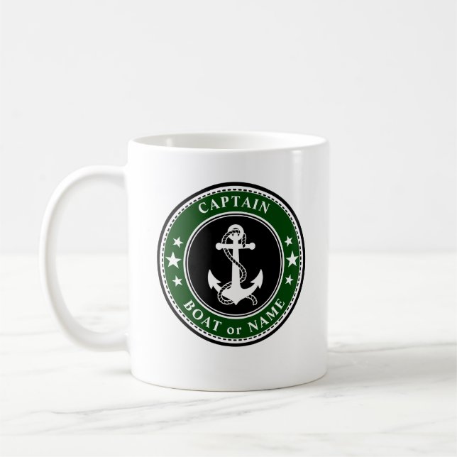Nautical Anchor Rope Kapten Boat eller Namn 2 Side Kaffemugg (Vänster)