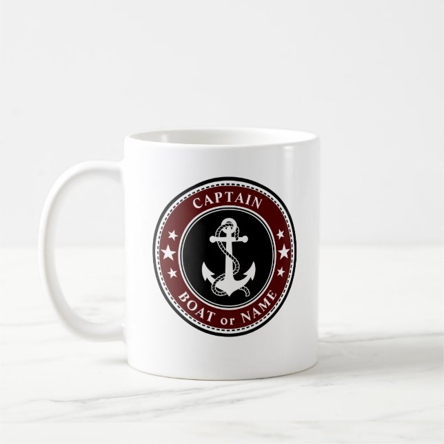 Nautical Anchor Rope Kapten Boat eller Namn 2 Side Kaffemugg (Vänster)