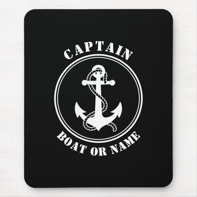 Nautical Anchor & Rope Kapten Boat eller Namn Blac Musmatta (Framsidan)