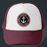 Nautical Anchor & Rope Kapten Boat eller Namn Keps<br><div class="desc">En nautiska ankare och ett rep med kapten Rank eller annan titel och Ditt namn eller Boat Namn på en Snyggt,  Modern Hat.</div>