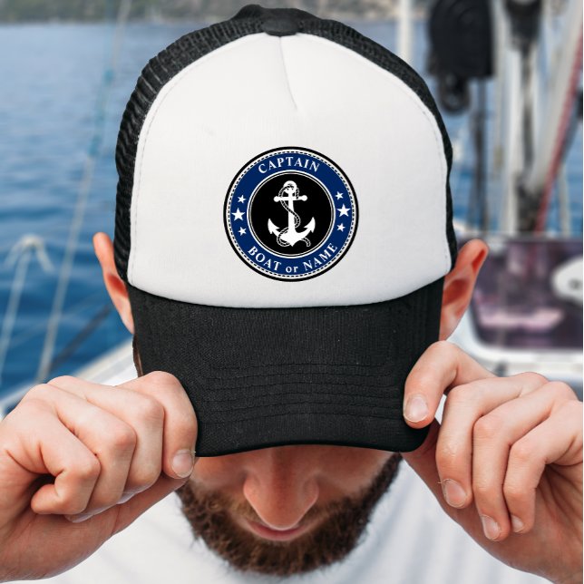 Nautical Anchor & Rope Kapten Namn eller Boat Keps (Your Name or Boat Name. Several colors to choose from.)