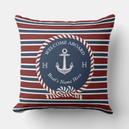 Nautical Anchor Rope Maroon Red boat namn Kudde