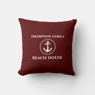 Nautical Anchor Rope Namn Beach House Deep Red Kudde