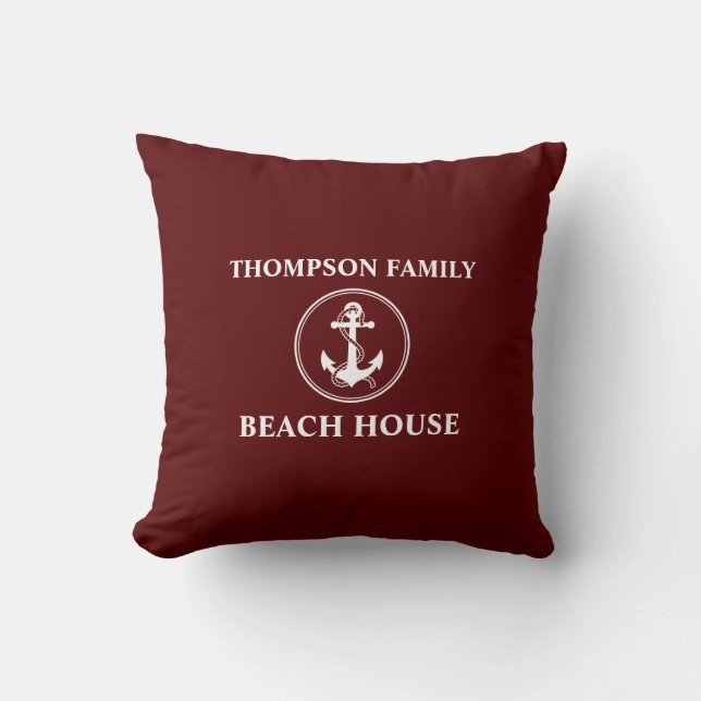 Nautical Anchor Rope Namn Beach House Deep Red Kudde (Framsida)