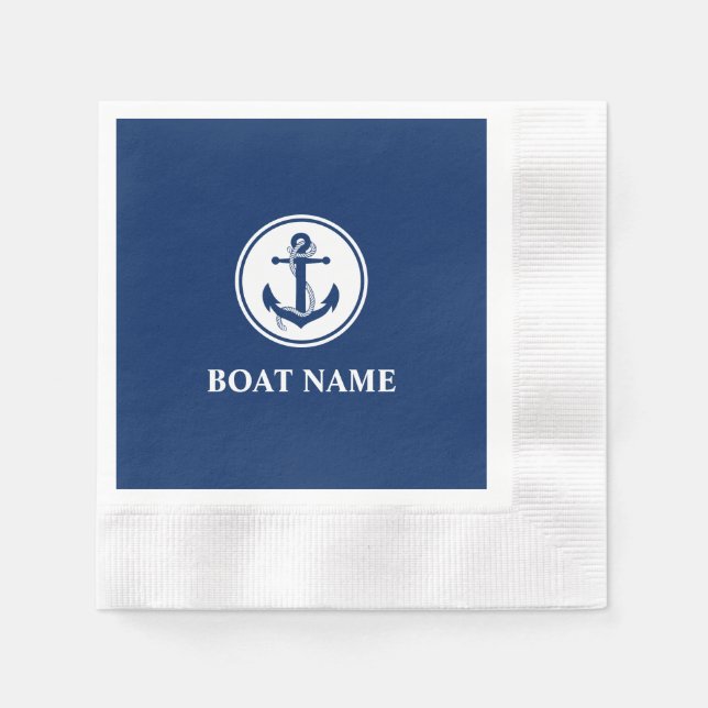 Nautical Anchor Rope Navy Blue Boat Namn Pappersservett (Framsidan)