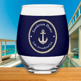 Nautical Anchor Rope Navy Blue White Monogram Namn