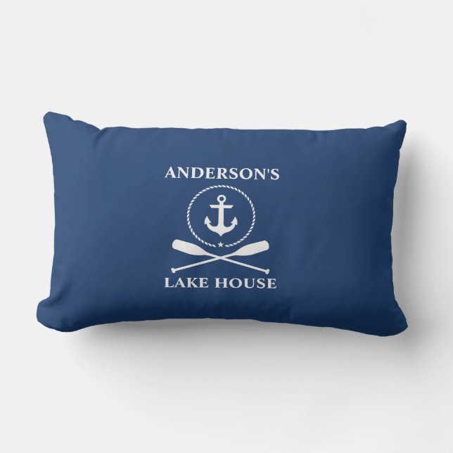Nautical Anchor Rope Oars Navy Blue Sjö House Lumbarkudde (Framsida)