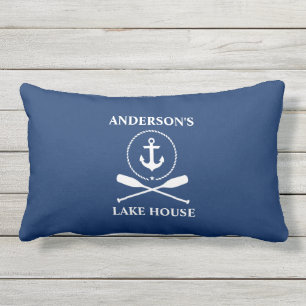 Nautical Anchor Rope Oars Navy Blue Sjö House Lumbarkudde