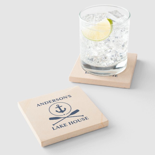 Nautical Anchor Rope Oars Sjö House Sandstone Stenunderlägg (Sidan)