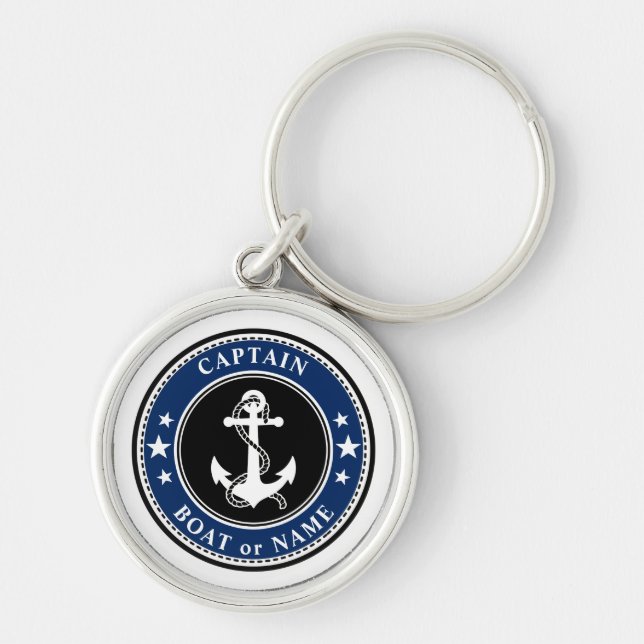 Nautical Anchor Rope & Stars Captain eller Boat Na Rund Silverfärgad Nyckelring (Framsidan)