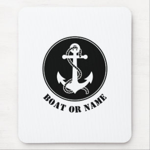 Nautical Anchor & Rope Your Boat eller Namn Black Musmatta
