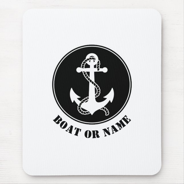 Nautical Anchor & Rope Your Boat eller Namn Black Musmatta (Framsidan)