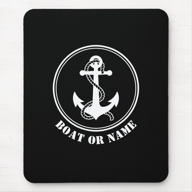 Nautical Anchor & Rope Your Boat eller Namn Black Musmatta (Framsidan)