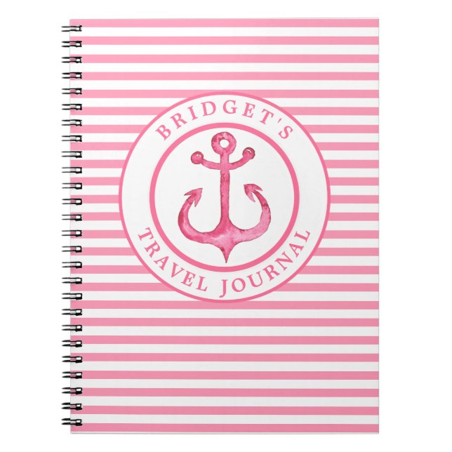Nautical Anchor - Rosa Rand Photo Notebook Anteckningsbok (Framsidan)
