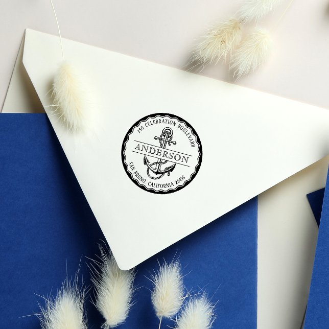 Nautical Anchor Round Family Namn & Returadress Självfärgande Stämpel (Skapare uppladdad)