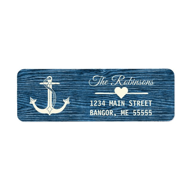 Nautical Anchor Rustic Blue-Returadress Returadress Etikett (Framsidan)