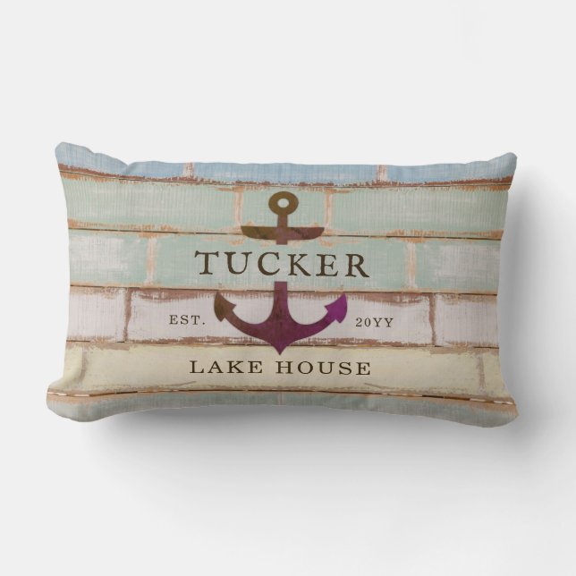 Nautical Anchor Rustic Family Namn House Lumbarkudde (Framsida)