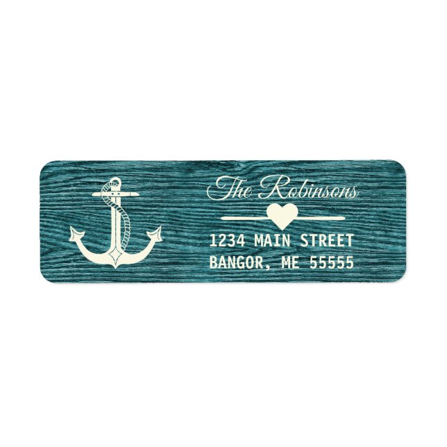 Nautical Anchor Rustic Teal Helgdag Returadress Etikett (Framsidan)