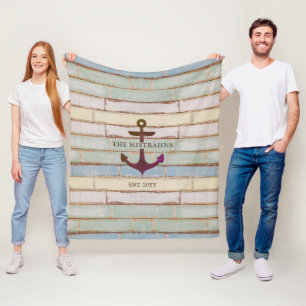 Nautical Anchor Rustic Wood Boat Namn Fleecefilt