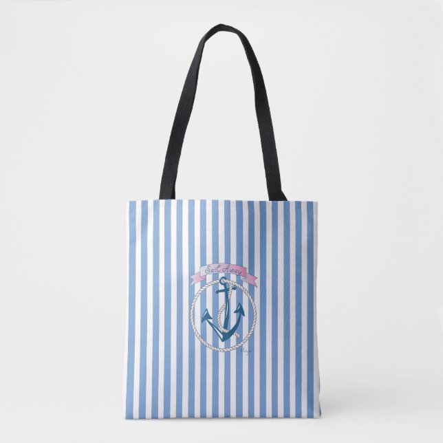 Nautical Anchor, ’Sail Away’, Blue Rand, Coola Tygkasse (Framsida)