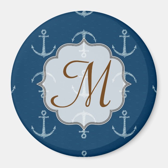 Nautical Anchor Sail Saili Monogram - första magne Magnet (Framsidan)