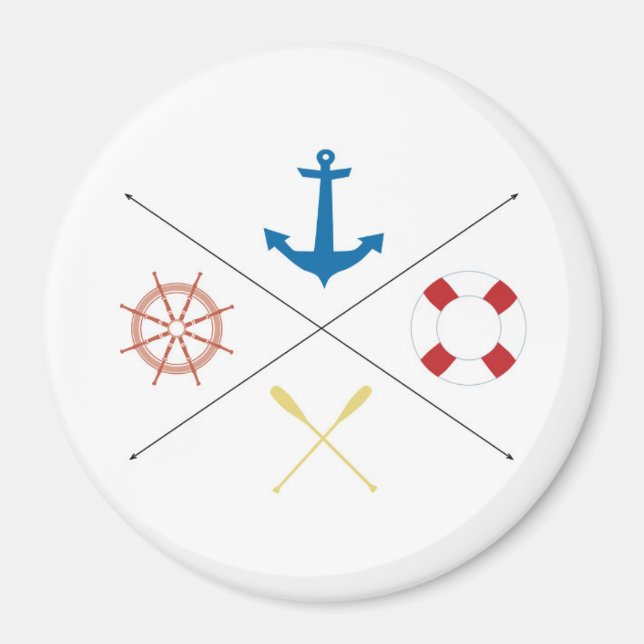 Nautical Anchor Sail Sailing Boat Ore Steer Magnet (Framsidan)