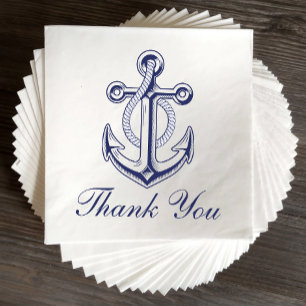 Nautical Anchor Sailor Navy Blue Bröllop Tack Pappersservett