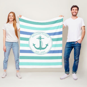 Nautical Anchor Seafoam Rand Family Monogram Fleecefilt