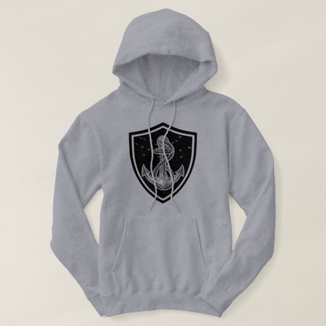 Nautical Anchor Shield Fiske Hoodie (Design framsida)
