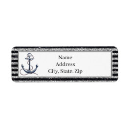 Nautical Anchor Silver Black Rand Adress Returadress Etikett
