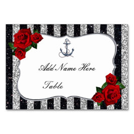 Nautical Anchor Silver Black Rand Bröllop Bordsnummer
