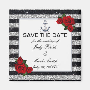 Nautical Anchor Silver Black Rand Bröllop Magnet