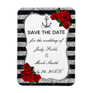 Nautical Anchor Silver Black Rand Bröllop Magnet