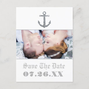 Nautical Anchor Silver Glitter Glam Fotopostkort Meddelande Vykort