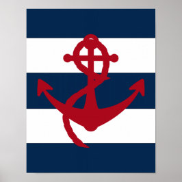 Nautical Anchor skriver ut röd, marin och vit Poster