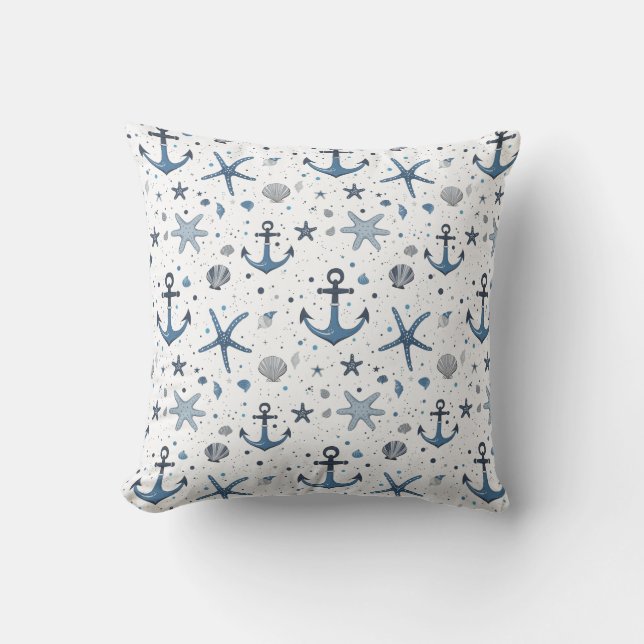 Nautical Anchor Starfish BlueWhite Dekorativ kudde (Framsida)