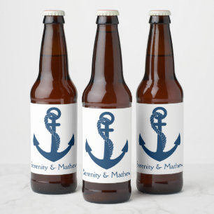 Nautical Anchor Strandbröllop  Brudtjejsoffan Ölflaska Etikett