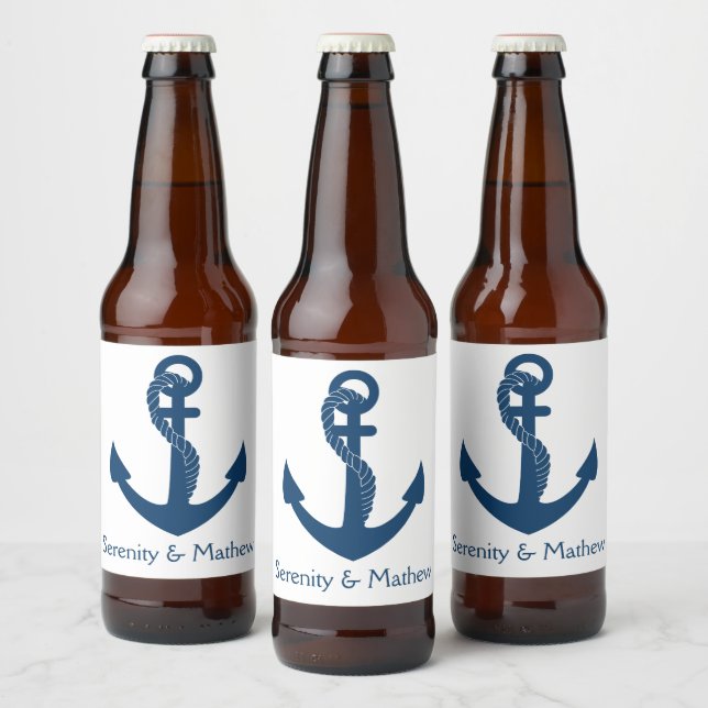 Nautical Anchor Strandbröllop  Brudtjejsoffan Ölflaska Etikett (Flaskor)