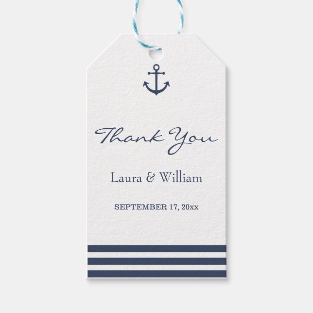 Nautical Anchor & Stripe Bröllop Gift-Märkre Presentetikett (Framsidan)