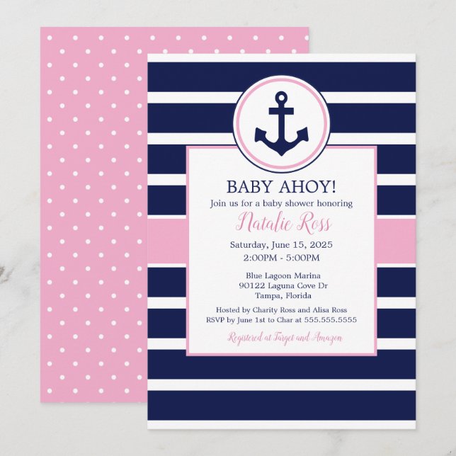 Nautical Anchor Summer Ahoy! Baby Shower Inbjudningar (Fram/baksida)