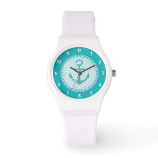 Nautical Anchor Teal Aqua Sporty Watch Armbandsur