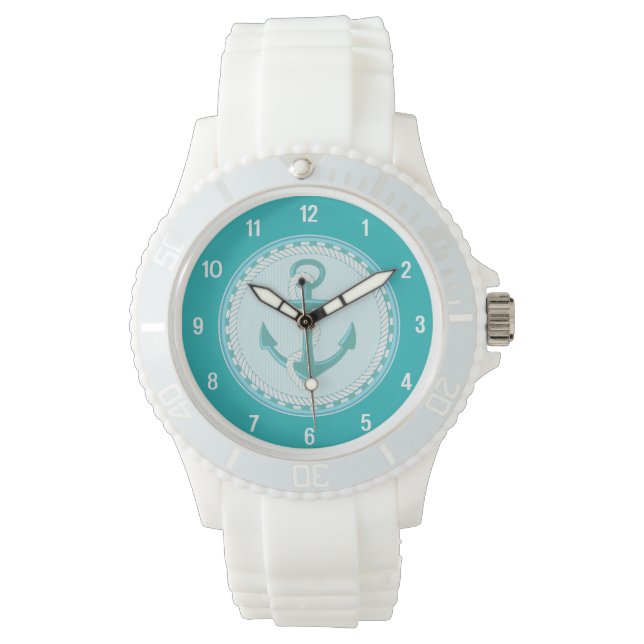Nautical Anchor Teal Aqua Sporty Watch Armbandsur (Framsida)