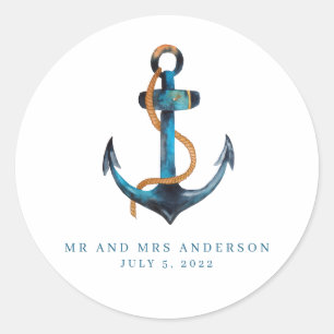 Nautical Anchor Turcos Beach Wedding Favor Runt Klistermärke
